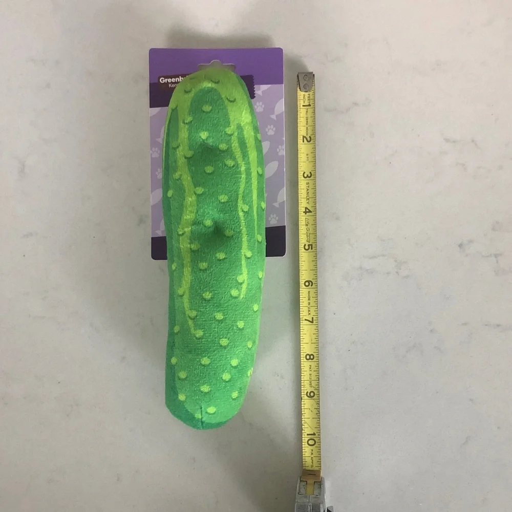 Green Plush Pickle Cat Kicker Toy with bell